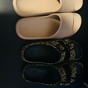 Leopard Print and Beige Women's Slide Sandals